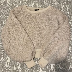 Cropped cream Sherpa sweater